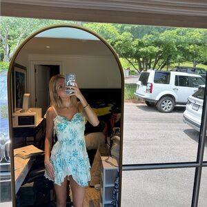 loveshack fancy blue and white mini dress